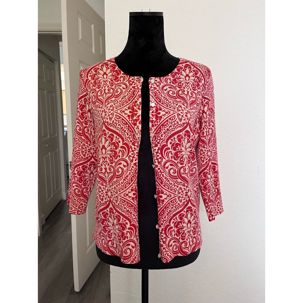 Ann Taylor orange and beige 3/4 sleeve cardigan size L petite